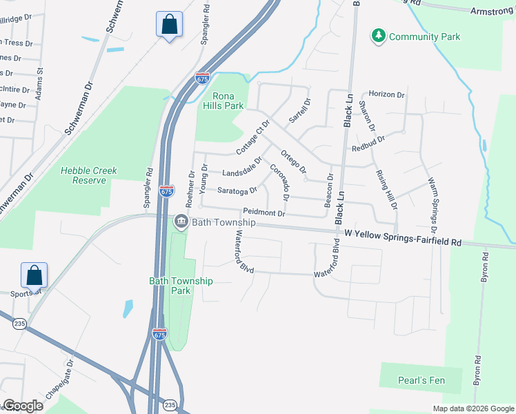 map of restaurants, bars, coffee shops, grocery stores, and more near 1124 Peidmont Drive in Fairborn