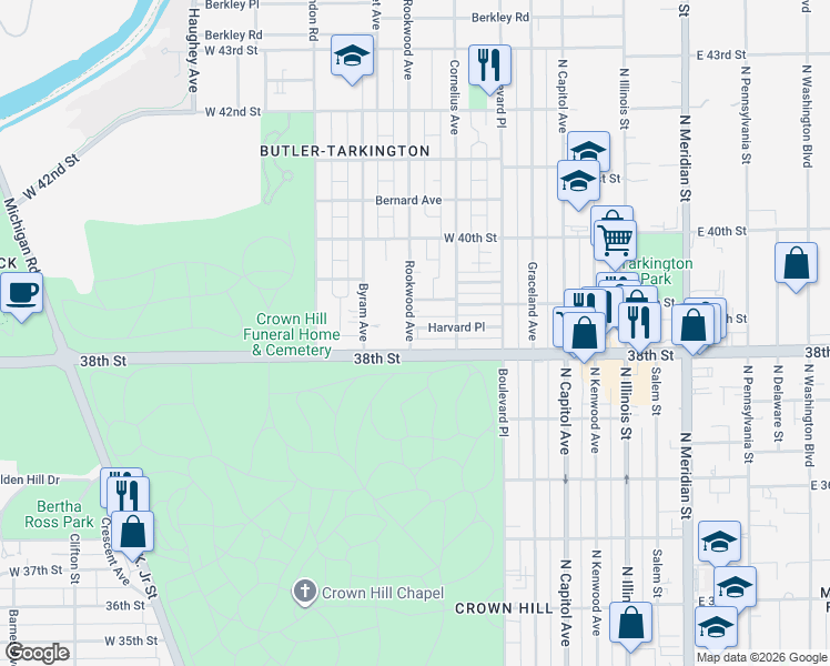 map of restaurants, bars, coffee shops, grocery stores, and more near in Indianapolis