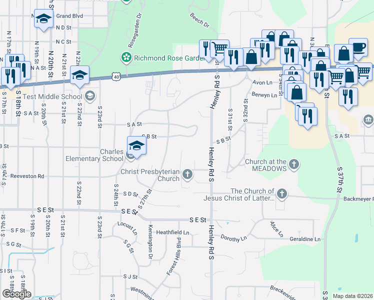 map of restaurants, bars, coffee shops, grocery stores, and more near 229 South 28th Street in Richmond