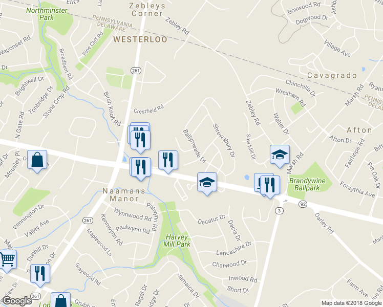 map of restaurants, bars, coffee shops, grocery stores, and more near 907 Morningdale Drive in Wilmington