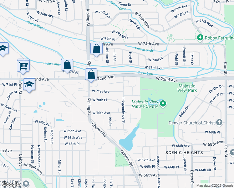 map of restaurants, bars, coffee shops, grocery stores, and more near 9727 West 70th Place in Arvada