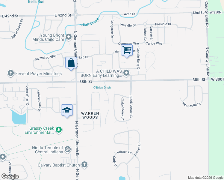 map of restaurants, bars, coffee shops, grocery stores, and more near 3720 Rock Maple Drive in Indianapolis