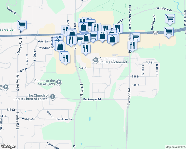 map of restaurants, bars, coffee shops, grocery stores, and more near 3735 South A Street in Richmond