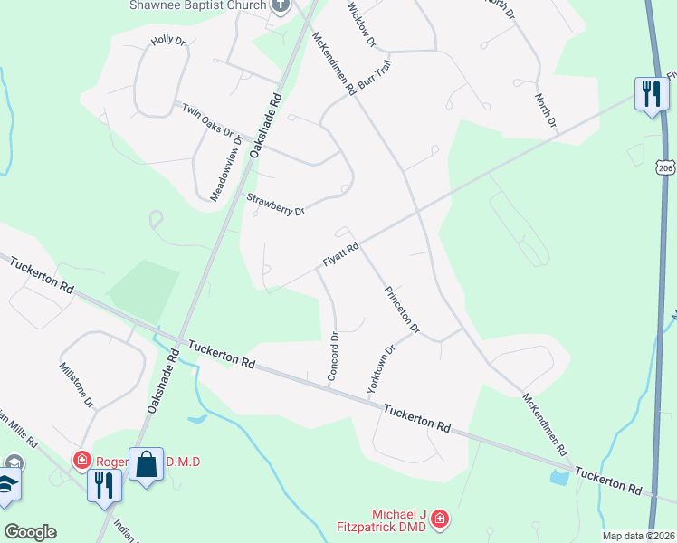 map of restaurants, bars, coffee shops, grocery stores, and more near 19 Concord Drive in Shamong