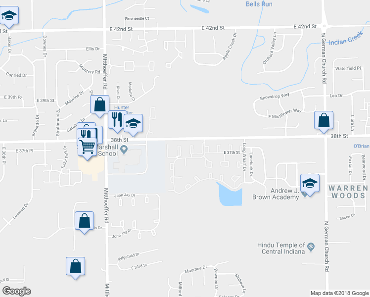 map of restaurants, bars, coffee shops, grocery stores, and more near 3714 La Crosse Court in Indianapolis
