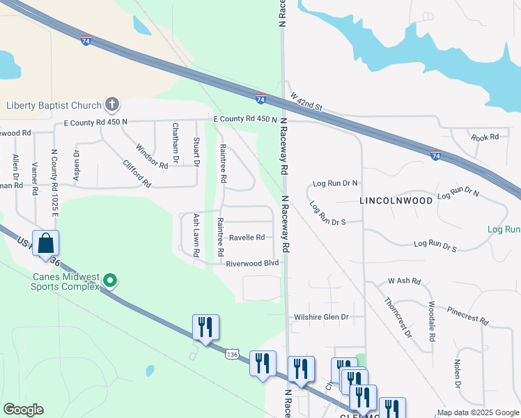 map of restaurants, bars, coffee shops, grocery stores, and more near 10881 Running Brook Road in Indianapolis