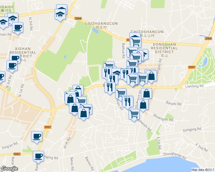 map of restaurants, bars, coffee shops, grocery stores, and more near Lian Feng Lu in Qinhuangdao Shi