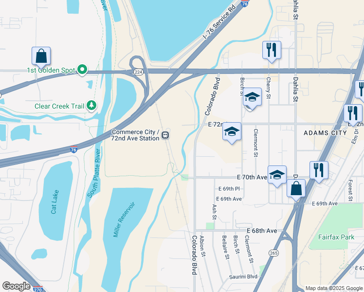 map of restaurants, bars, coffee shops, grocery stores, and more near 7121 Colorado Boulevard in Commerce City