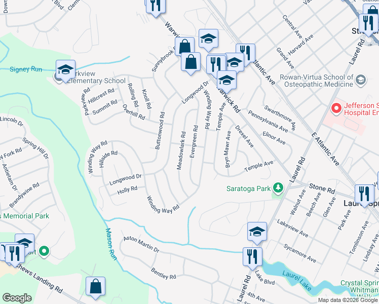 map of restaurants, bars, coffee shops, grocery stores, and more near 5 Green Valley Road in Stratford