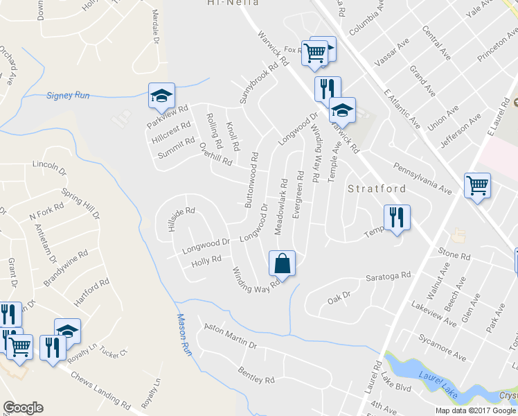 map of restaurants, bars, coffee shops, grocery stores, and more near 49 Longwood Drive in Stratford