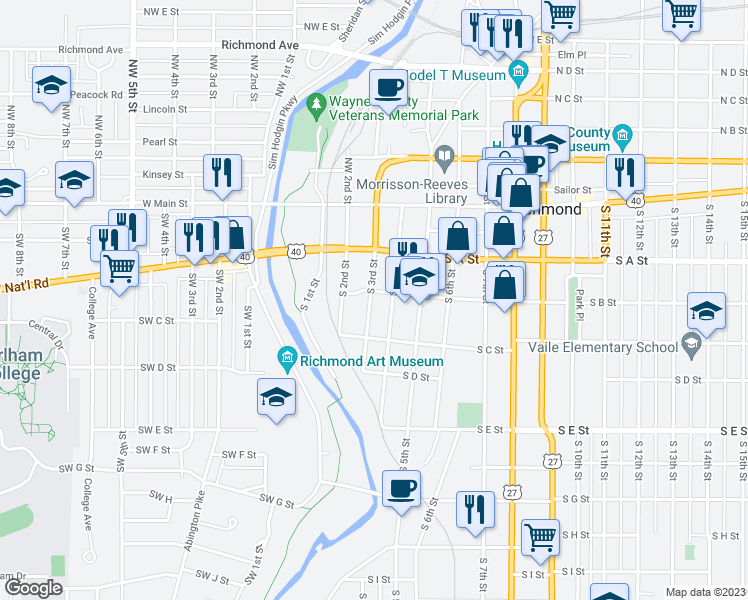 map of restaurants, bars, coffee shops, grocery stores, and more near 207 South 3rd Street in Richmond