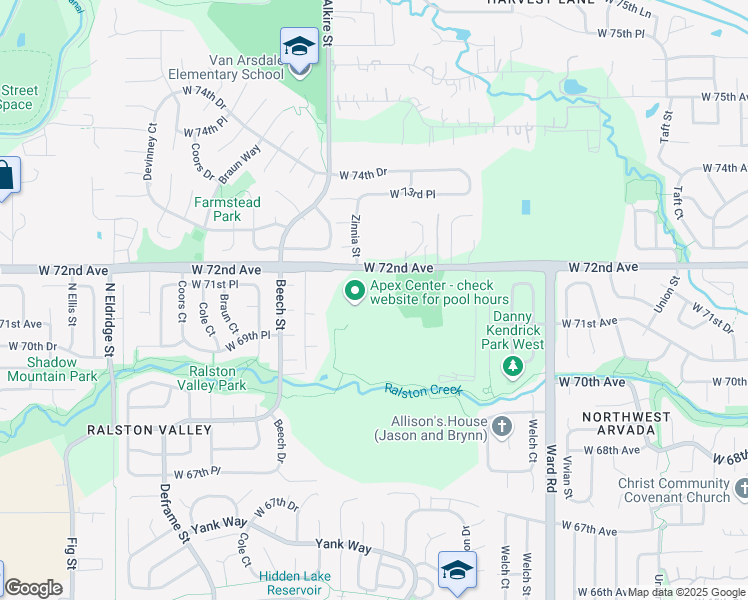 map of restaurants, bars, coffee shops, grocery stores, and more near 13150 West 72nd Avenue in Arvada