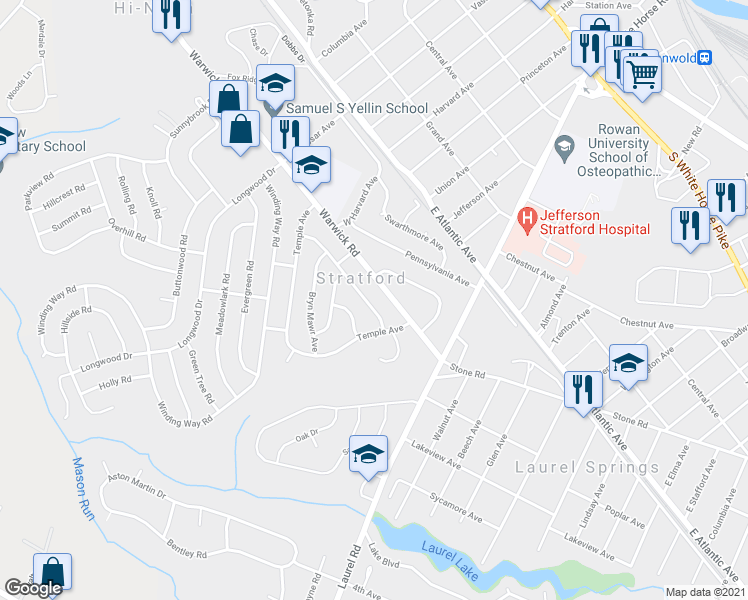 map of restaurants, bars, coffee shops, grocery stores, and more near 9 Drexel Avenue in Stratford