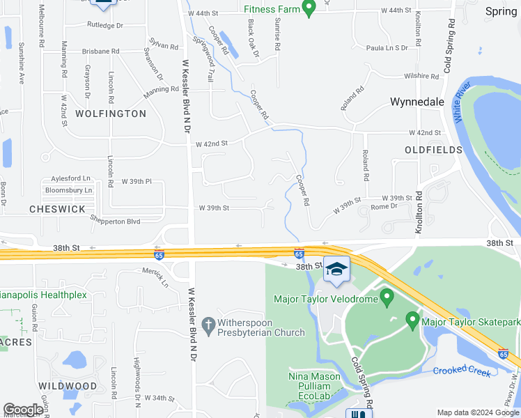 map of restaurants, bars, coffee shops, grocery stores, and more near 3898 Cooper Lane in Indianapolis