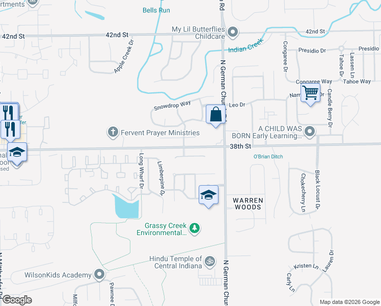 map of restaurants, bars, coffee shops, grocery stores, and more near 10811 Chenille Court in Indianapolis