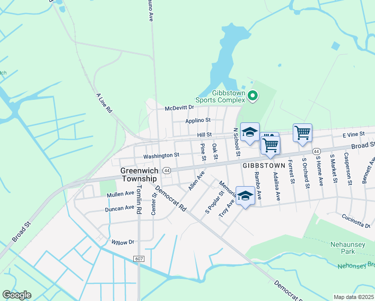 map of restaurants, bars, coffee shops, grocery stores, and more near 418 Railroad Avenue in Greenwich Township