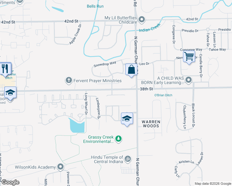 map of restaurants, bars, coffee shops, grocery stores, and more near 10811 Chenille Court in Indianapolis