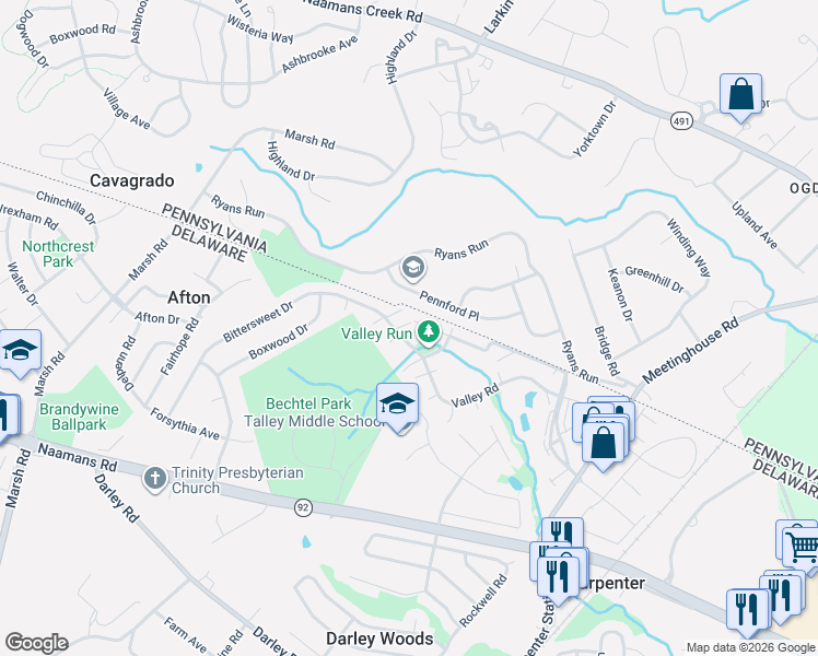 map of restaurants, bars, coffee shops, grocery stores, and more near 1 Butternut Lane in Wilmington