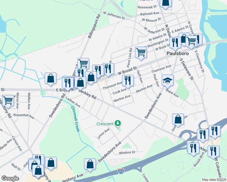 map of restaurants, bars, coffee shops, grocery stores, and more near 435 1/2 Cook Avenue in Paulsboro