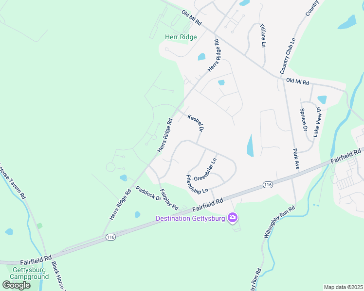 map of restaurants, bars, coffee shops, grocery stores, and more near 396 Friendship Lane in Gettysburg