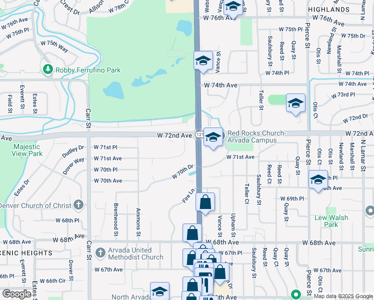 map of restaurants, bars, coffee shops, grocery stores, and more near 7991 W 71st Ave in Arvada