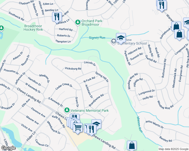 map of restaurants, bars, coffee shops, grocery stores, and more near 20 North Fork Road in Clementon