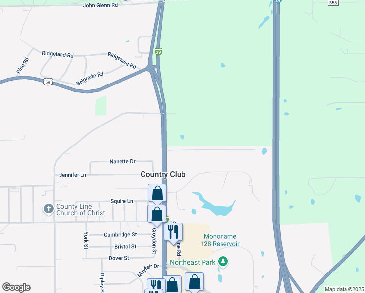 map of restaurants, bars, coffee shops, grocery stores, and more near 3503 Emerald Lane in Country Club