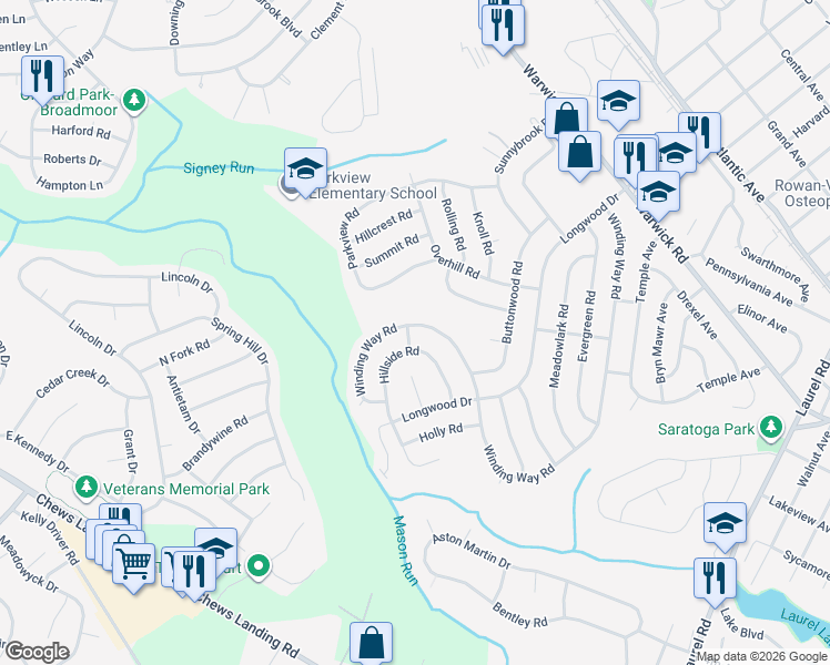map of restaurants, bars, coffee shops, grocery stores, and more near 229 Winding Way Road in Stratford