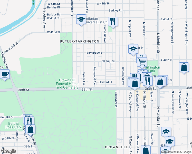 map of restaurants, bars, coffee shops, grocery stores, and more near 3901 Rookwood Avenue in Indianapolis