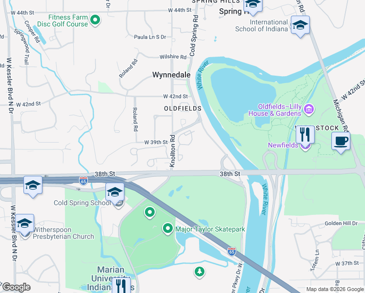 map of restaurants, bars, coffee shops, grocery stores, and more near 3949 Gable Lane Drive in Indianapolis
