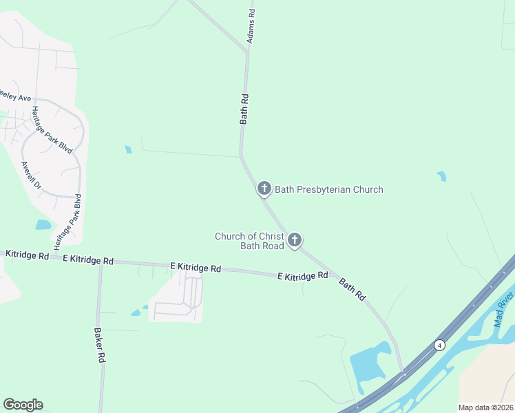 map of restaurants, bars, coffee shops, grocery stores, and more near 4617 Bath Road in Dayton