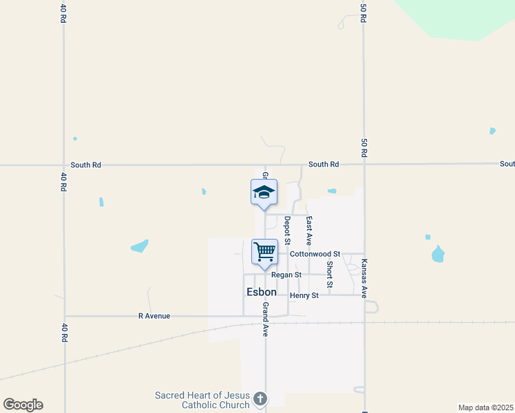 map of restaurants, bars, coffee shops, grocery stores, and more near 101-199 Grand Avenue in Esbon