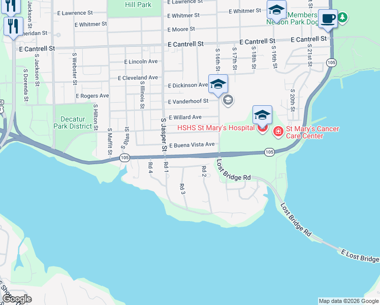 map of restaurants, bars, coffee shops, grocery stores, and more near 1300 East Lake Shore Drive in Decatur