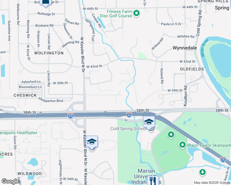 map of restaurants, bars, coffee shops, grocery stores, and more near 3919 Cooper Lane in Indianapolis