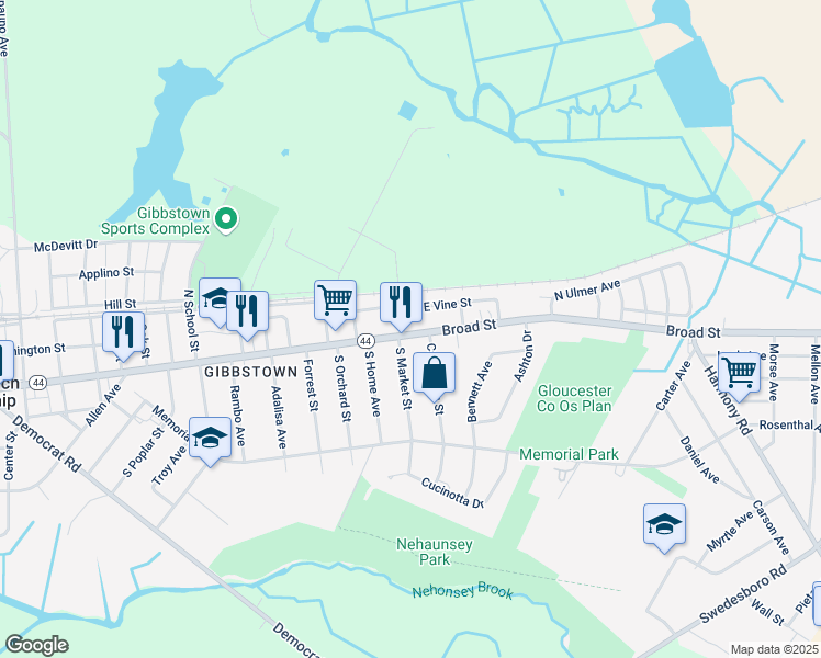 map of restaurants, bars, coffee shops, grocery stores, and more near 7 East Broad Street in Greenwich Township