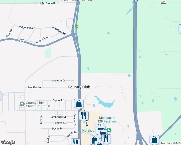map of restaurants, bars, coffee shops, grocery stores, and more near 3503 Emerald Lane in Country Club