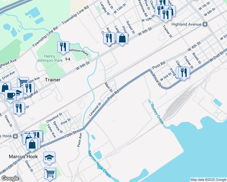 map of restaurants, bars, coffee shops, grocery stores, and more near 4203 West 5th Street in Trainer