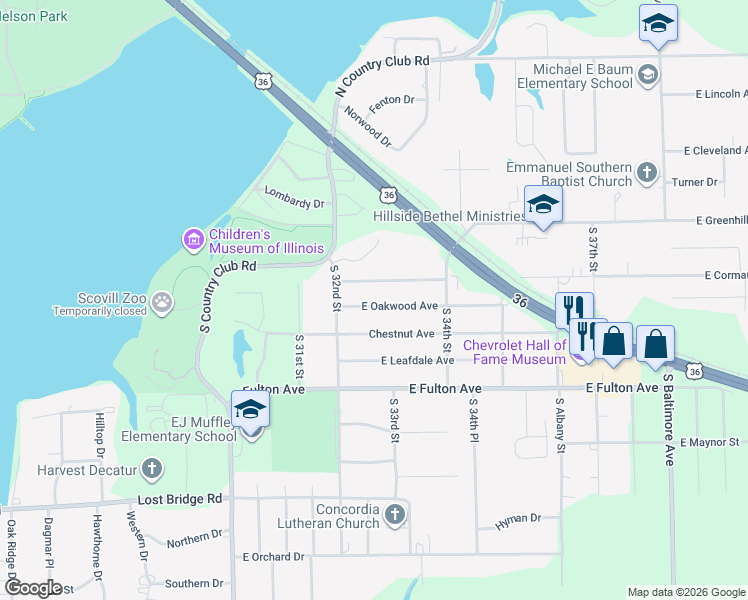 map of restaurants, bars, coffee shops, grocery stores, and more near 3266 East Oakwood Avenue in Decatur
