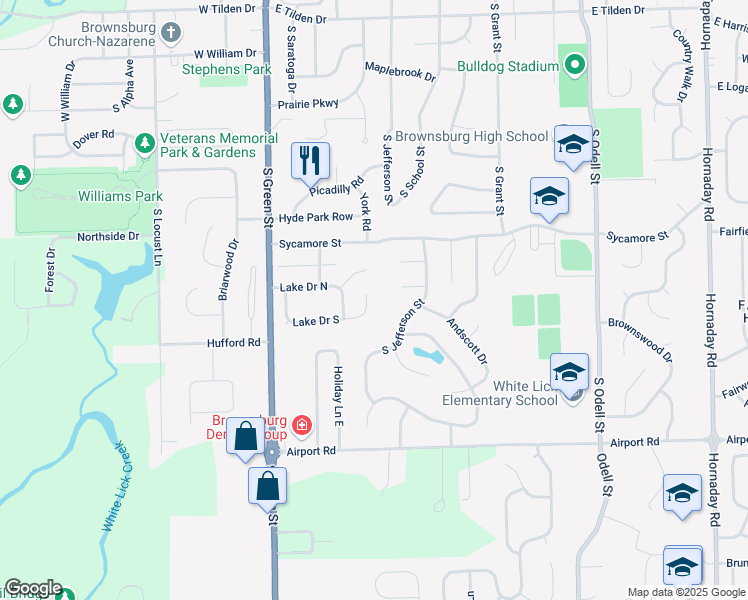 map of restaurants, bars, coffee shops, grocery stores, and more near 37 Nash Court in Brownsburg
