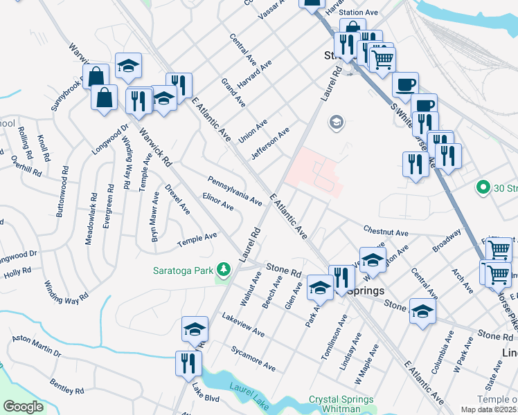 map of restaurants, bars, coffee shops, grocery stores, and more near 6 Pennsylvania Avenue in Stratford