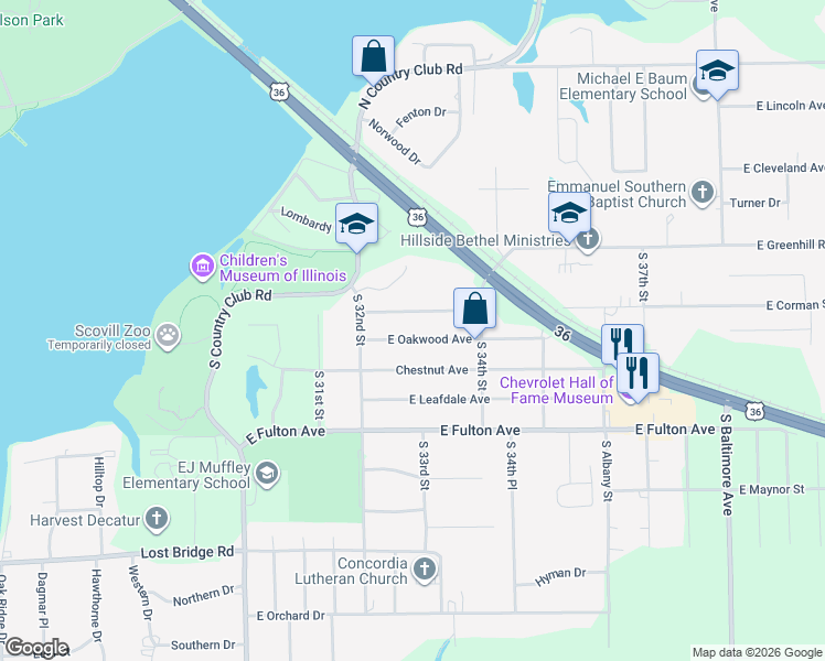 map of restaurants, bars, coffee shops, grocery stores, and more near 3266 East Oakwood Avenue in Decatur