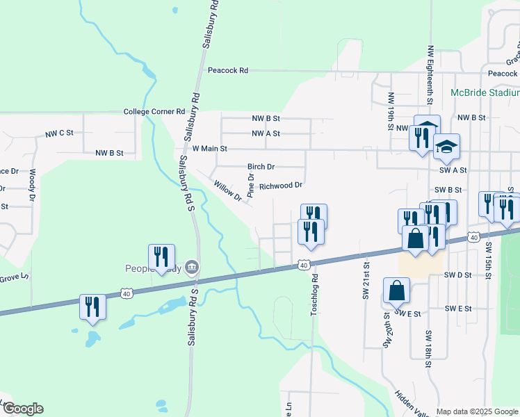 map of restaurants, bars, coffee shops, grocery stores, and more near 2500 Willow Drive in Richmond
