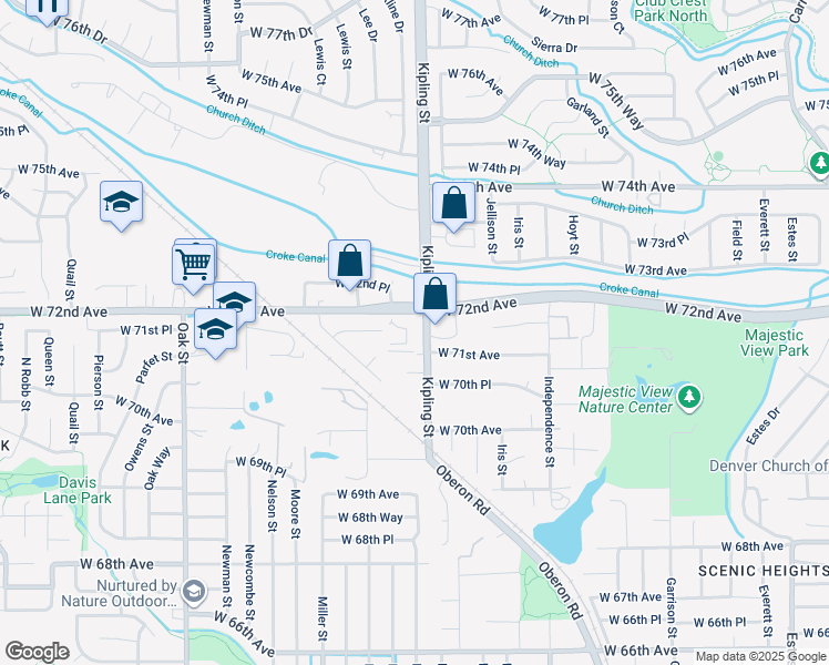 map of restaurants, bars, coffee shops, grocery stores, and more near 7175 Kipling Street in Arvada