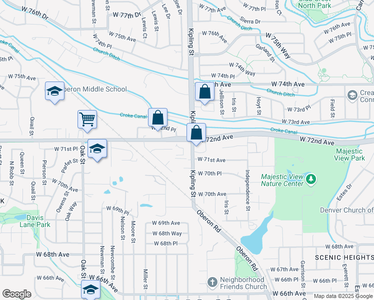 map of restaurants, bars, coffee shops, grocery stores, and more near 7175 Kipling Street in Arvada
