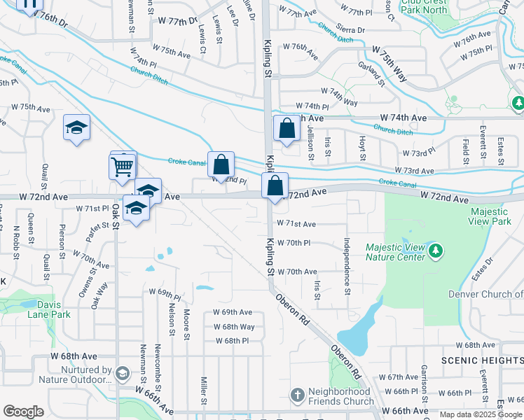 map of restaurants, bars, coffee shops, grocery stores, and more near 7190 Kipling Street in Arvada