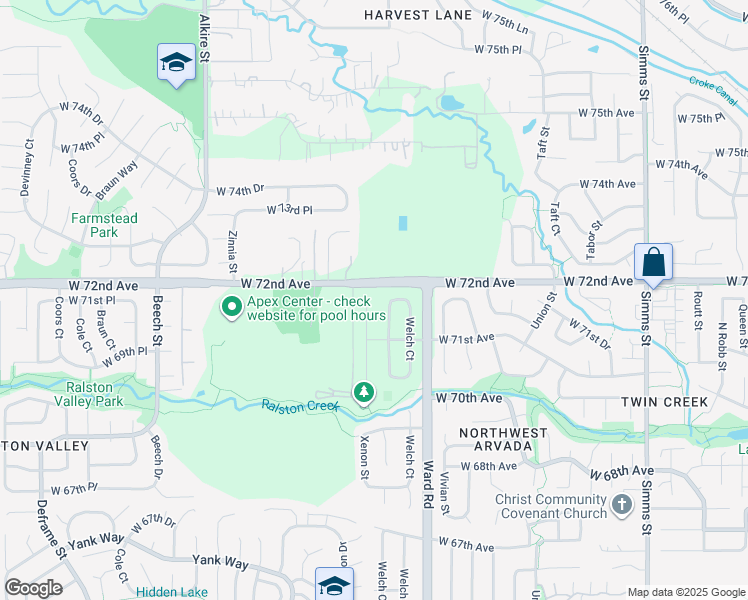 map of restaurants, bars, coffee shops, grocery stores, and more near 12469 West 71st Place in Arvada