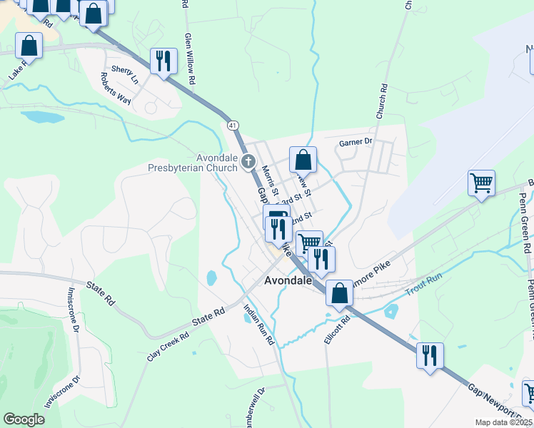 map of restaurants, bars, coffee shops, grocery stores, and more near 220 Pennsylvania Avenue in Avondale