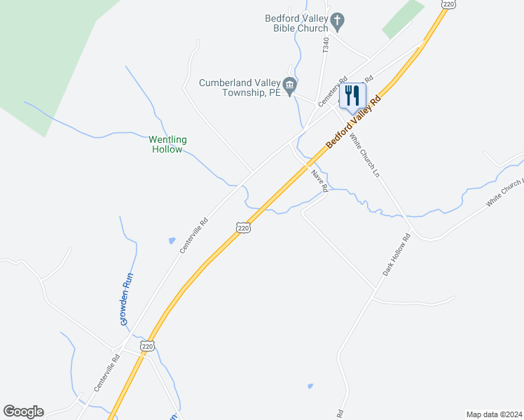 map of restaurants, bars, coffee shops, grocery stores, and more near Bedford Valley Road in Bedford County