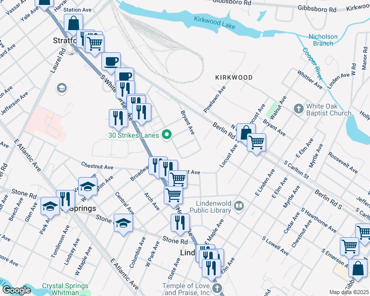 map of restaurants, bars, coffee shops, grocery stores, and more near 120 Suburban Terrace in Stratford