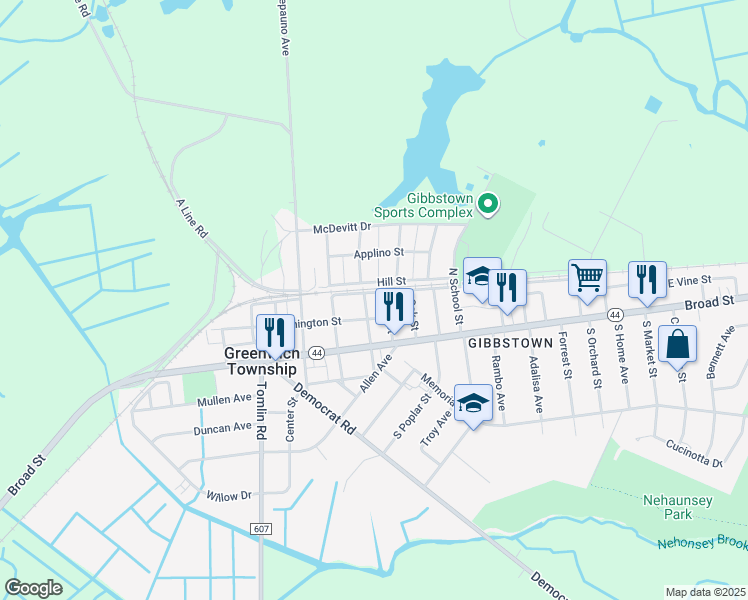 map of restaurants, bars, coffee shops, grocery stores, and more near 418 Railroad Avenue in Greenwich Township